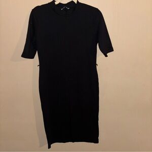 Zara Basic Black Sheath Dress Mock Neck 3/4 Sleeve Size USA L